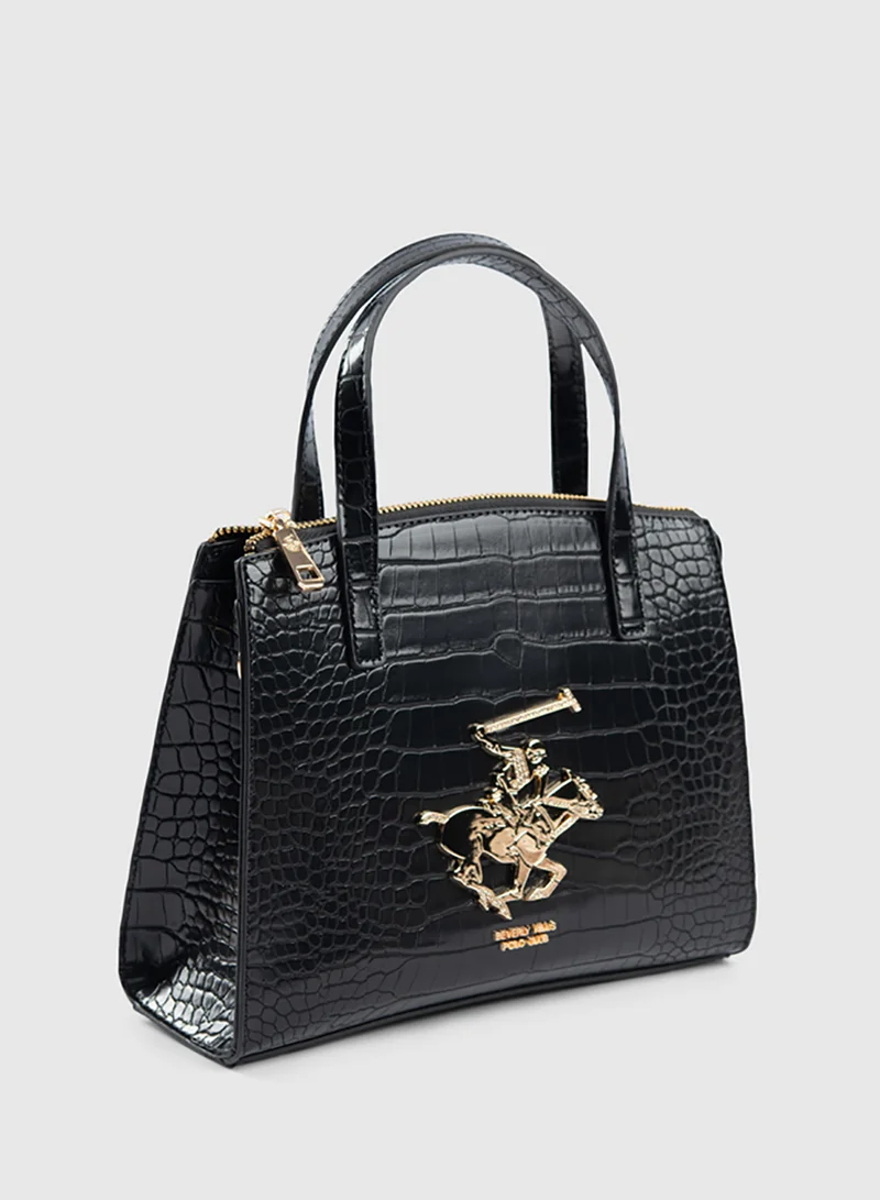 BEVERLY HILLS POLO CLUB Croc Textured Satchel Bag