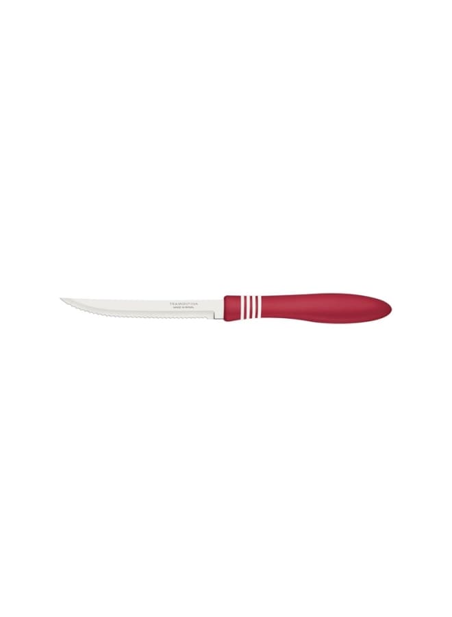 Tramontina 5" Steak Knife, Stainless Steel Blade, Polypropylene Handle with Rubber Details, Dishwasher Safe, Modern Design, Long-Lasting Shine - Red