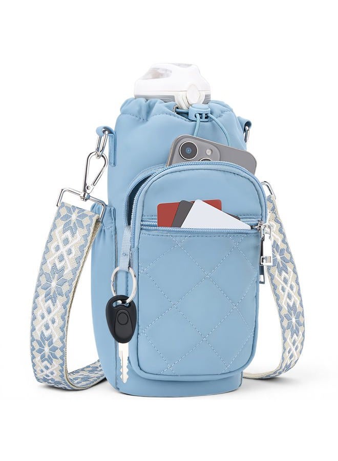 SYTRAH Water Bottle Carrier Bag with Strap, Water Bottle Purse with Phone Pocket 40oz, Insulated Crossbody Bags for Walking Hiking Grey Blue - Image 1