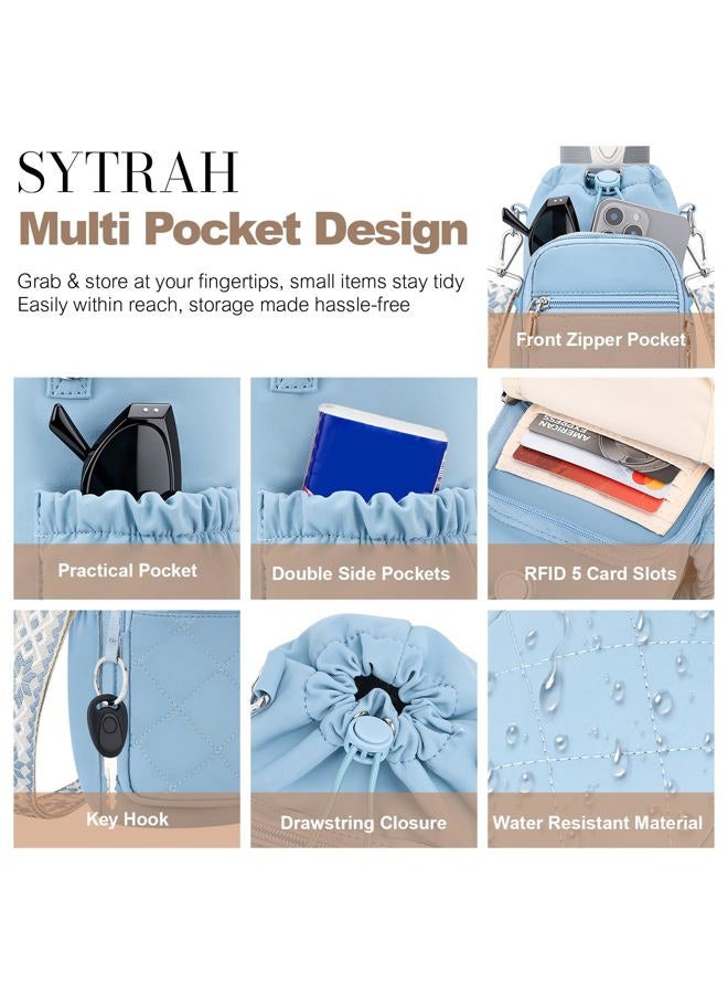 SYTRAH Water Bottle Carrier Bag with Strap, Water Bottle Purse with Phone Pocket 40oz, Insulated Crossbody Bags for Walking Hiking Grey Blue - Image 4