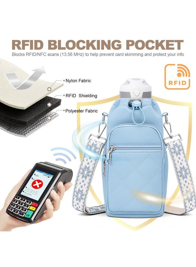 SYTRAH Water Bottle Carrier Bag with Strap, Water Bottle Purse with Phone Pocket 40oz, Insulated Crossbody Bags for Walking Hiking Grey Blue - Image 5