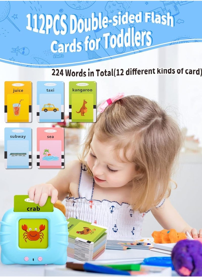 KITCHENOO - Arabic English Talking Flash Cards with 112 Sight Words for Kids Age 2 3 4 5 6 Years Old, Learn Arabic English for Kids, Bilingual Flash Card Games for Early Learning (Blue) - Image 1