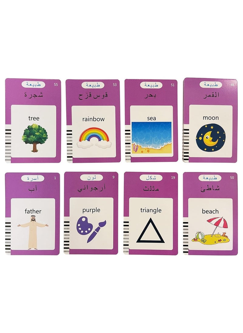 KITCHENOO - Arabic English Talking Flash Cards with 112 Sight Words for Kids Age 2 3 4 5 6 Years Old, Learn Arabic English for Kids, Bilingual Flash Card Games for Early Learning (Blue) - Image 1