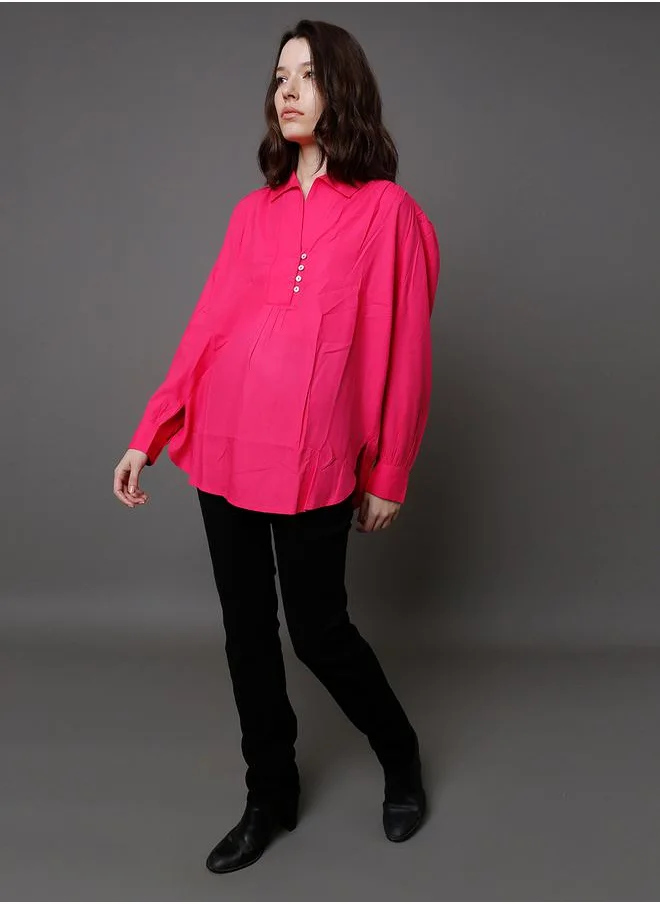 هاي ستار Cotton Relaxed Fit Shirt with Button Loop by Styli