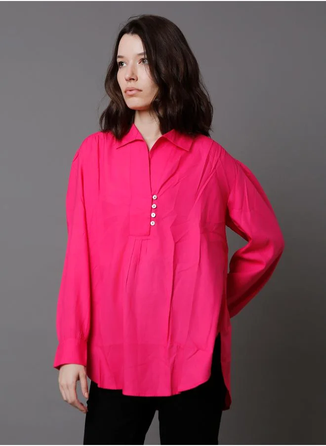 هاي ستار Cotton Relaxed Fit Shirt with Button Loop by Styli