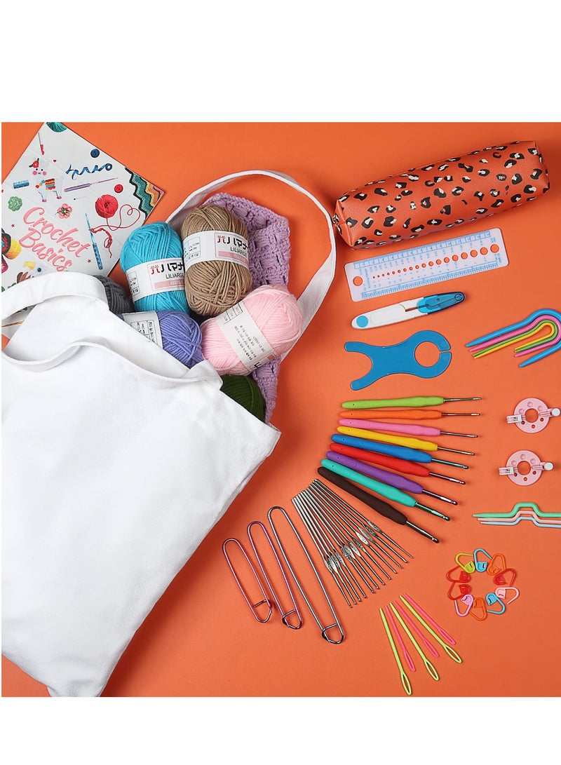 Cobest Crochet Kit Beginners - Starter Kit with 15 Colors Yarn, 71PCS Crochet Set for Kids/Adults.Crochet Kit with Cat Canvas Tote Bag, Full Crochet Accessories & Instructions - Image 5