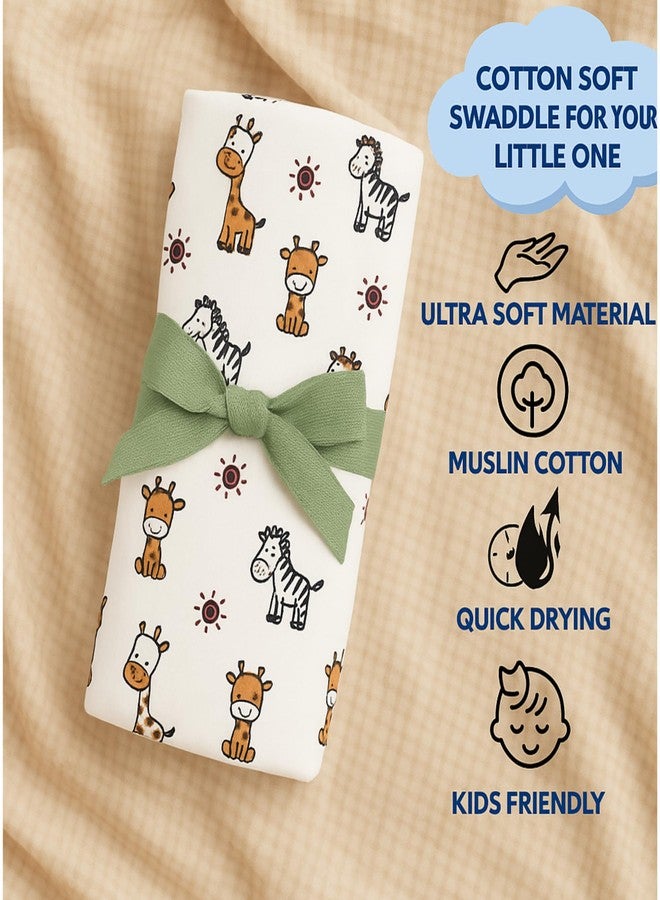 Nestlooms 100% Cotton MuslinSwaddle/Blanket/Multipurpose Wrap for New Born - Soft Swaddle Cloth for Baby boy and Girl, Towel, New Born Swaddle Cloth (Jungle Buddies) - Image 2