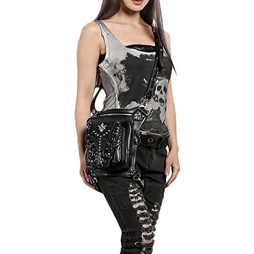 Chikencall Gothic Steampunk Waist Bag Drop Leg Arm Pack Waist Shoulder Fanny Pack Purse Pouch Black - Image 5
