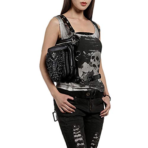 Chikencall Gothic Steampunk Waist Bag Drop Leg Arm Pack Waist Shoulder Fanny Pack Purse Pouch Black - Image 4