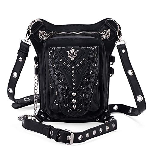 Chikencall Gothic Steampunk Waist Bag Drop Leg Arm Pack Waist Shoulder Fanny Pack Purse Pouch Black - Image 1