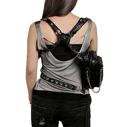 Chikencall Gothic Steampunk Waist Bag Drop Leg Arm Pack Waist Shoulder Fanny Pack Purse Pouch Black - Image 3