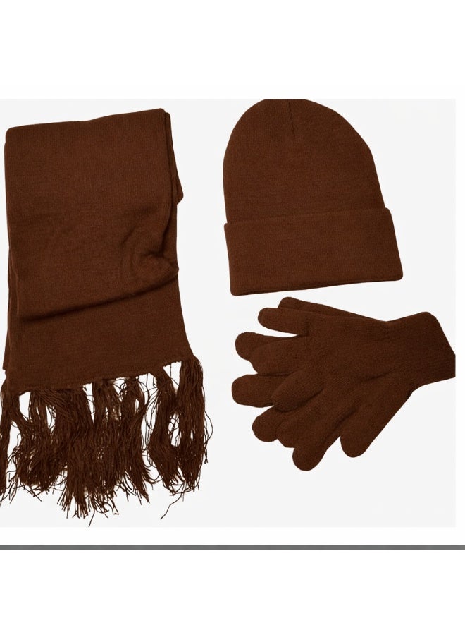 BBG شال شتوي | قبعة | قفازات للرجال والنساء، مقاس حر، بني - Image 2