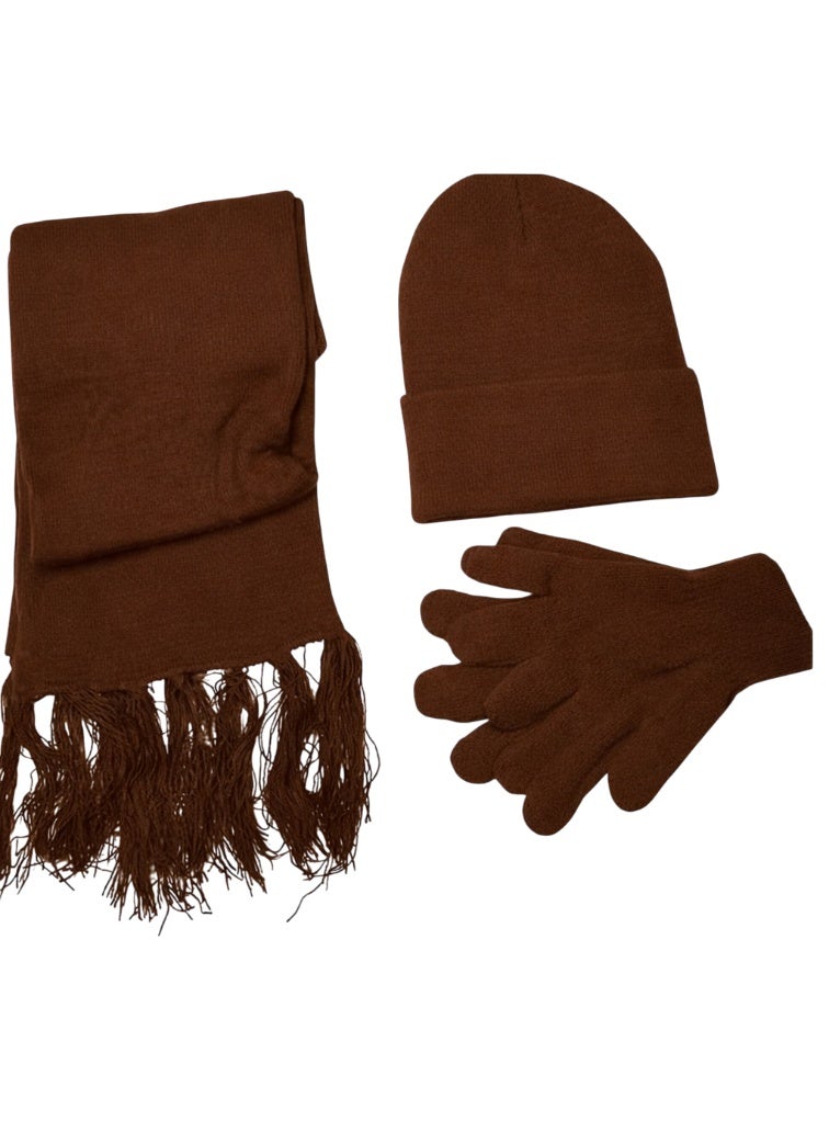 BBG شال شتوي | قبعة | قفازات للرجال والنساء، مقاس حر، بني - Image 1