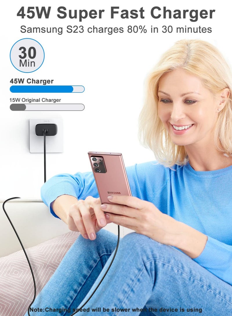 45W Type C Super Fast Charging USB C Android Charger Compatible with Samsung Galaxy S25/S24 Ultra/S24/S23+/S22/S22 Ultra/S23+/Note 10/20/S20/S21, Galaxy Tab S7/S8/S9/S10/S10 Plus, PPS Charger &  Type C Cable