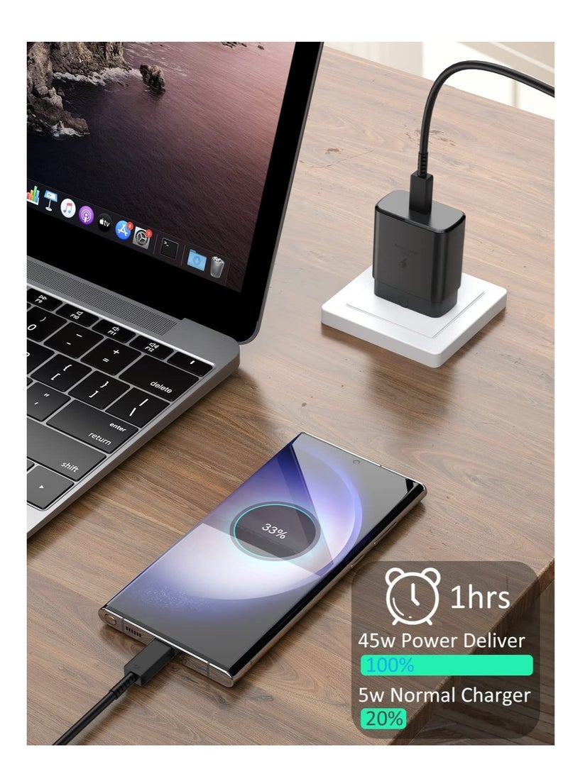 45W Type C Super Fast Charging USB C Android Charger Compatible with Samsung Galaxy S25/S24 Ultra/S24/S23+/S22/S22 Ultra/S23+/Note 10/20/S20/S21, Galaxy Tab S7/S8/S9/S10/S10 Plus, PPS Charger &  Type C Cable