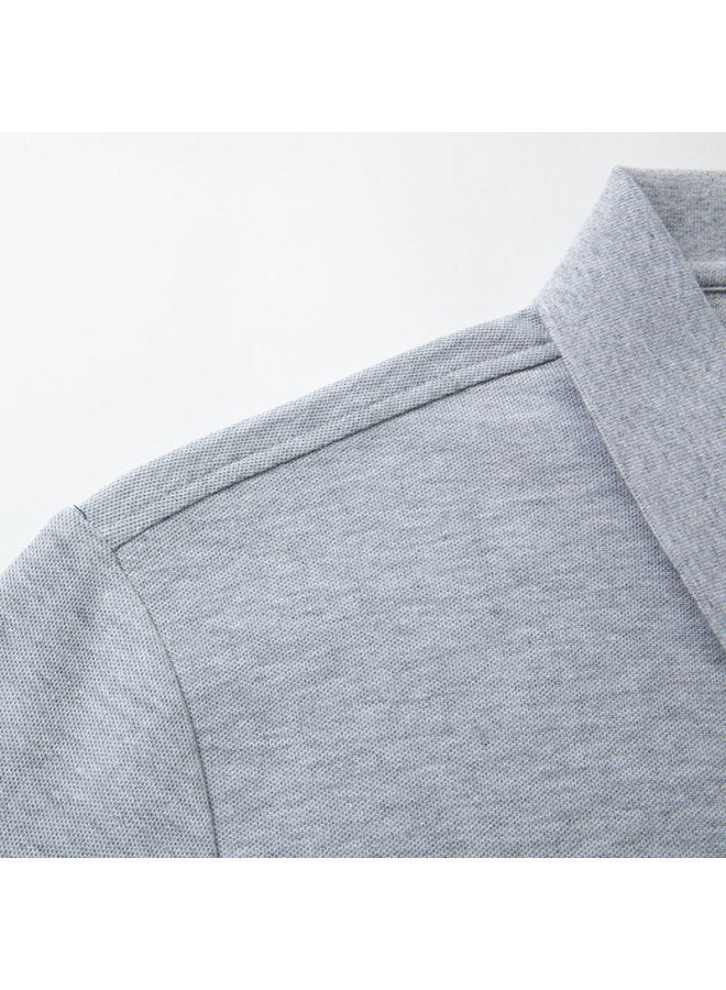 Limeng Men's Solid Color Paul Shirt Cotton Short Sleeve T-shirt With Turn-down Collar Large Size T-shirt Trend Light Grey 180 - Image 2