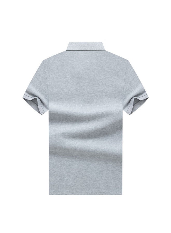 Limeng Men's Solid Color Paul Shirt Cotton Short Sleeve T-shirt With Turn-down Collar Large Size T-shirt Trend Light Grey 180 - Image 1