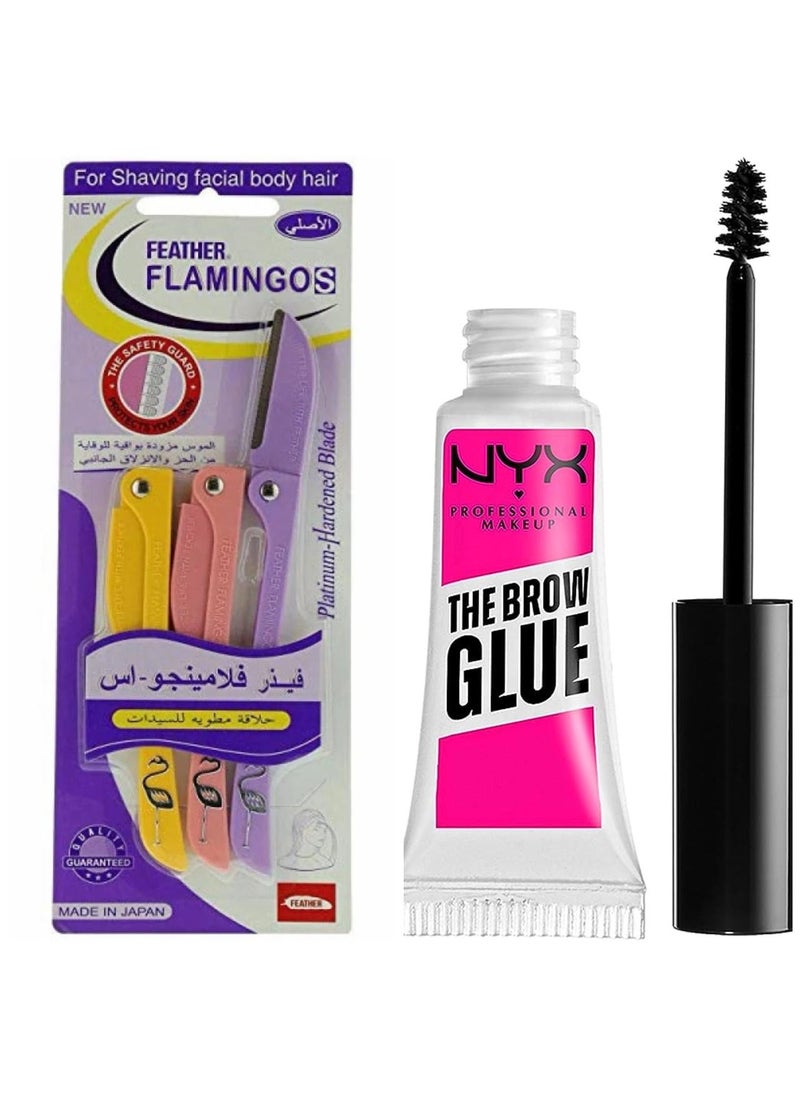 Feather-Flamingo - The Brow Glow Professional Makeup Eyebrow Gel with Flamingo Blades for Facial Hair Removal - Image 1