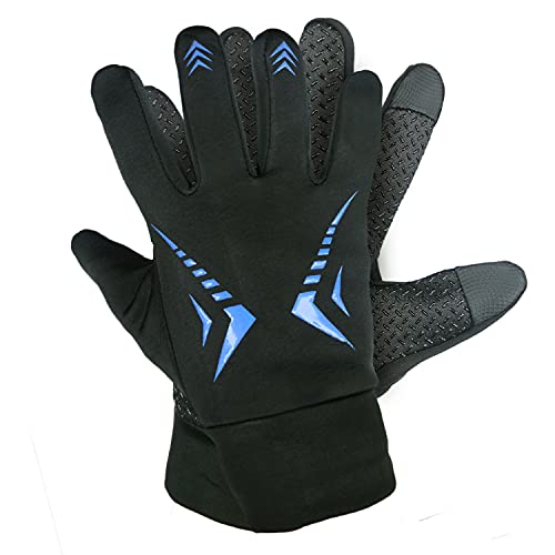 ZaySoo Outdoor Warm Velvet Touch Screen Gloves Blue Lines Design (Full Gloves, Black Blue) - Image 1