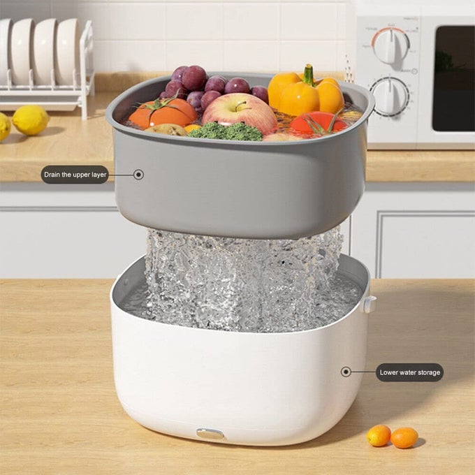 ULTRASONIC CLEANER MACHINE FOR FRUIT AND VEGETABLE MUTE FOOD PURIFIER WITH DRAINING BASKET BATTERY POWERED