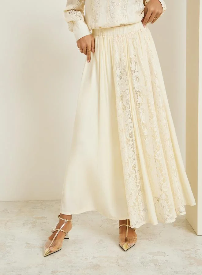 Styli  Women Off White Lace Top and Skirts Co-Ords for Women | Best Price UAE