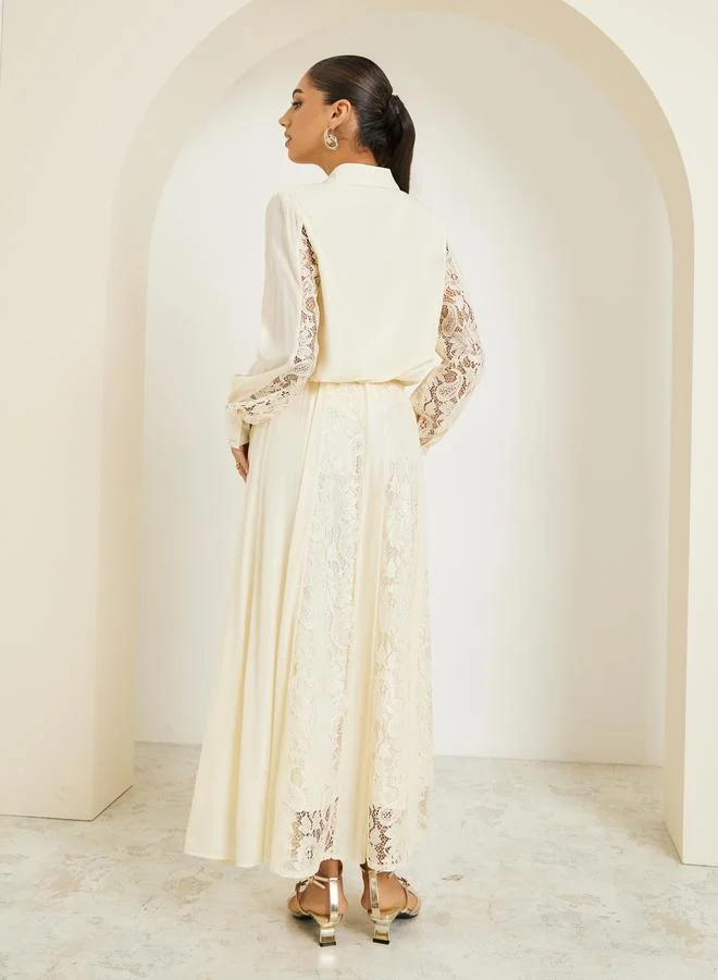 Styli  Women Off White Lace Top and Skirts Co-Ords for Women | Best Price UAE