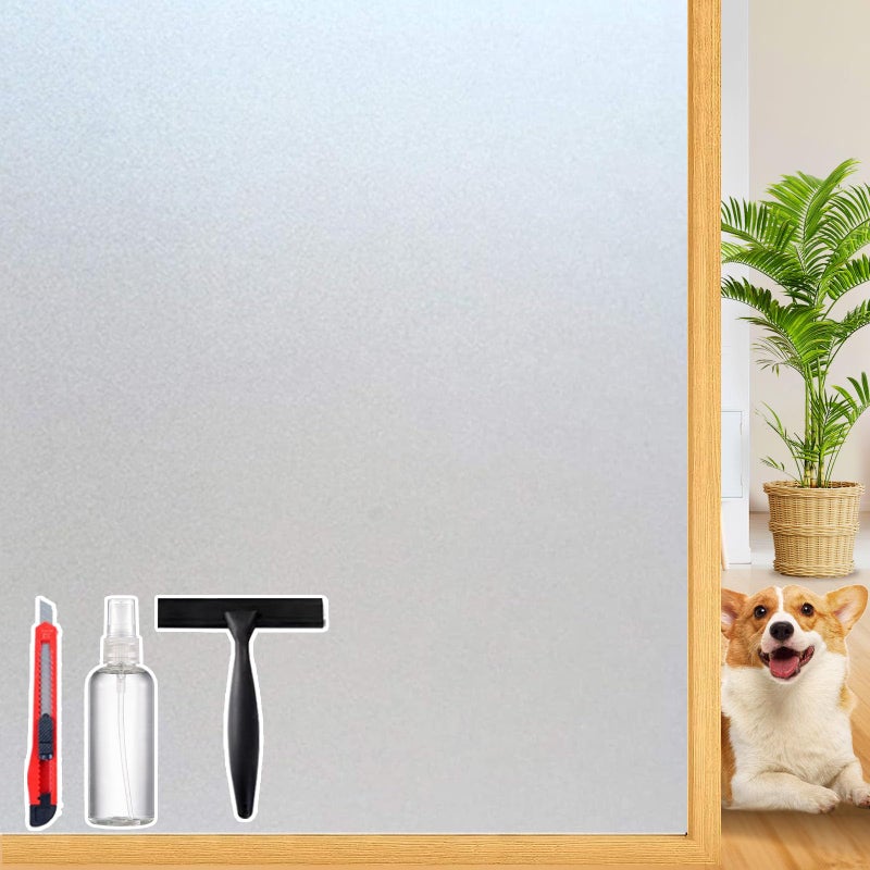 Dwersty Frosted Glass Window Privacy Film Decorative, Bathroom Window Privacy Film for Glass Windows Cover, Static Cling, Removable, Reusable, Anti-UV, Anti-Glare, Heat Blocking, 17.5 by 78.74 inch - Image 1