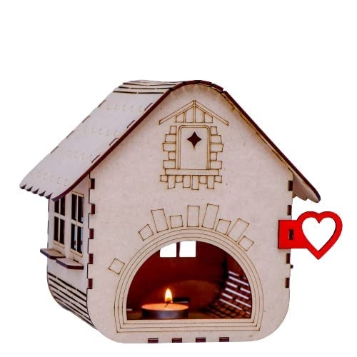 Shelzi Tealight Candle Holder Room Decoration MDF House Shaped Holder with 6 pcs Candle Decorative Showpiece Best for Diwali DiyaHome DecorGifting - Image 1