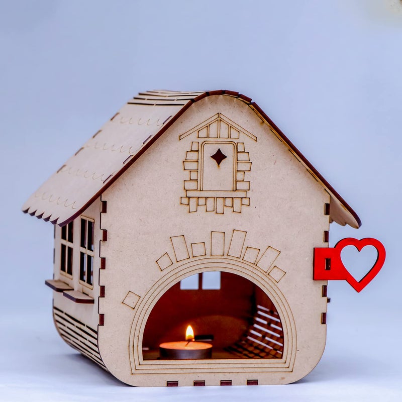 Shelzi Tealight Candle Holder Room Decoration MDF House Shaped Holder with 6 pcs Candle Decorative Showpiece Best for Diwali DiyaHome DecorGifting - Image 4