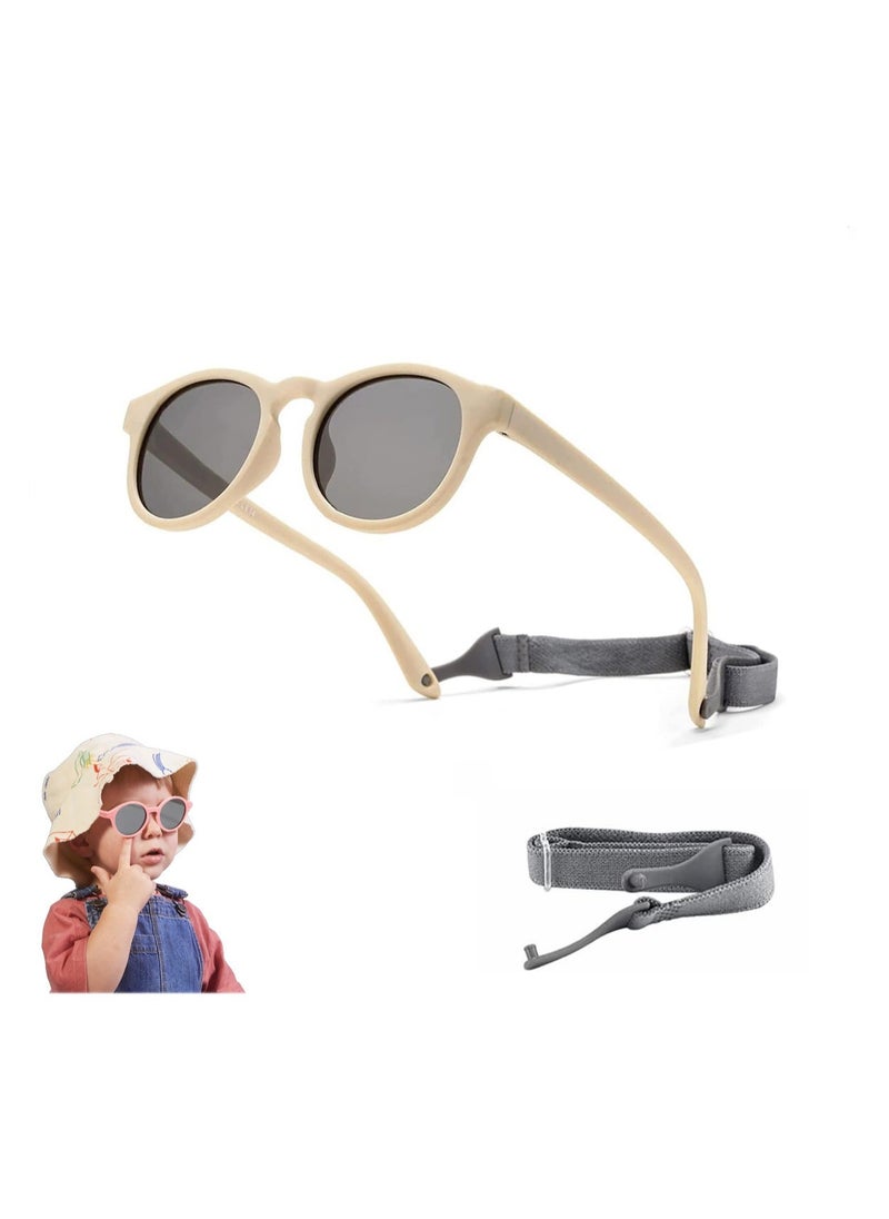 Adjustable Polarized Baby Sunglasses with UV 400 Protection - Soft Silicone Frame for Boys  Girls, 0-48 Months - Infant Outdoor Sunshade - Flexible Strap Included (Beige) - Image 1