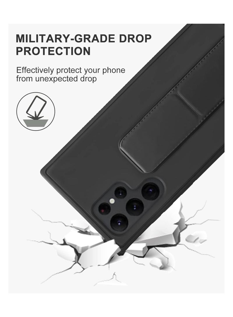 IAF Samsung Galaxy S23 Ultra Case Cover Magnetic Car Mount Kickstand & Holder, Premium Silicone Vertical & Horizontal Hand Strap and Grip with Multi Stand for Samsung Galaxy S23 Ultra (Black) - Image 3