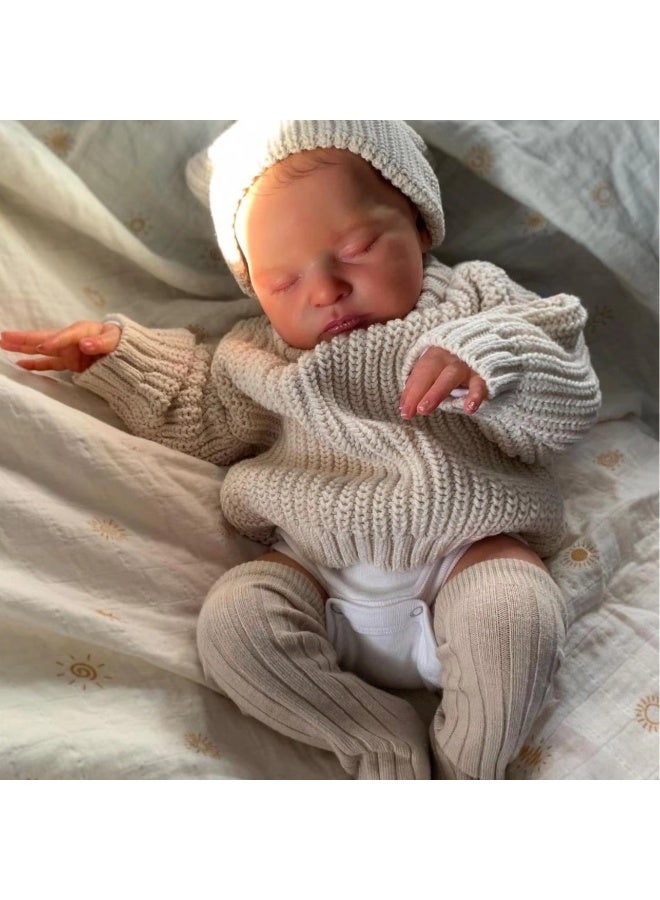 ان بي كي دمية طفلة رضيعة واقعية، رمادية فاتحة، مقاس ١٩ بوصة، مصنوعة يدويًا من السيليكون الناعم، مجموعة لعب دمية واقعية للأطفال حديثي الولادة. - Image 5