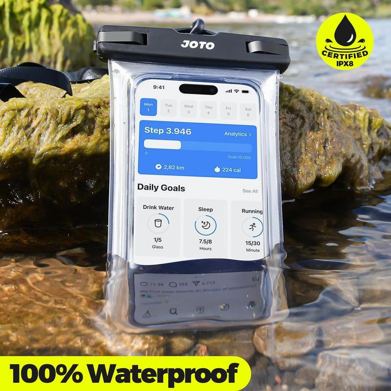 JOTO 2 Pack Waterproof Phone Pouch Case Up to 7", IPX8 Underwater Phone Case Cellphone Dry Bag for iPhone 17/Air 16 15 14 13 12 Pro Max Xs Max XR X 8 7 6S Plus SE/Galaxy S24 S23 S22 S21 -Black & Clear - Image 2