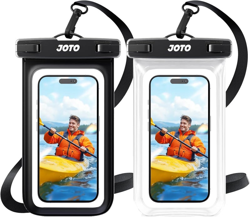 JOTO 2 Pack Waterproof Phone Pouch Case Up to 7", IPX8 Underwater Phone Case Cellphone Dry Bag for iPhone 17/Air 16 15 14 13 12 Pro Max Xs Max XR X 8 7 6S Plus SE/Galaxy S24 S23 S22 S21 -Black & Clear - Image 1