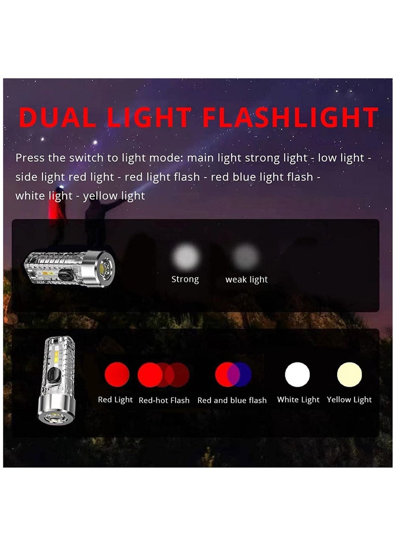 SYOSI - Keychain Flashlight, USB Pocket Flashlight, LED Fluorescence Red Blue Pocket Light for Camping Lighting with 5 Brightnesses, 3 Glows, 3 Special Flashes - Image 1