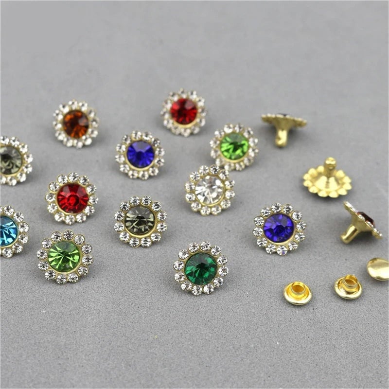200 Green Rhinestone Rivets Sets Flower Shape DIY Crafts - Image 3