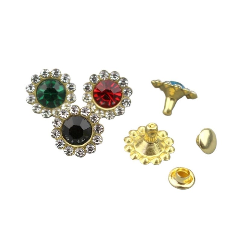200 Green Rhinestone Rivets Sets Flower Shape DIY Crafts - Image 4