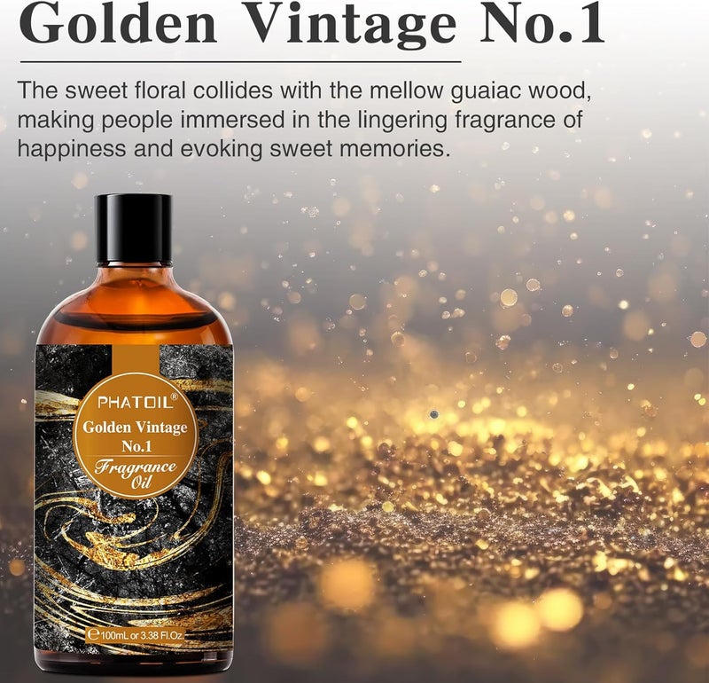 PHATOIL Golden Vintage No.1 Fragrance Oils for Aromatherapy, 3.38FL.OZ Diffuser Oils for Home, Perfect for Aromatherapy, Humidifiers, Yoga, DIY Candle and Soap Making - 100ml - Image 2