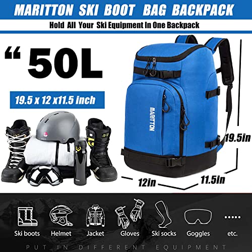 MARITTON Ski Boot Bag - Boot Travel Backpack for Snowboard & Ski Boots, Helmet, Goggles, Gloves & Accessories (Blue) - Image 3