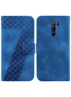 HuHa Case Cover For Xiaomi Redmi 9/9 Prime/Poco M2 7-shaped Embossed Leather Phone Case Blue 