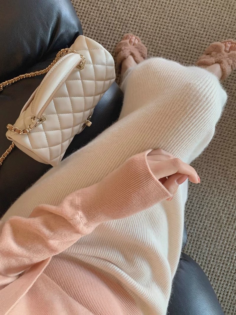 Small proportion of rabbit velvet fishtail knitted overskirt ~ new fishtail hip skirt ~ Pearl apricot - Image 1