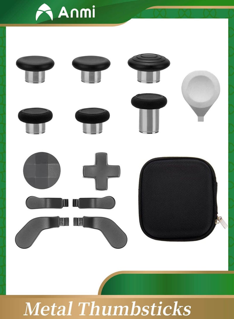 Anmi 13 in 1 Metal Thumbsticks for Xbox One Elite Series 2, Elite Series 2 Controller Accessories, Gaming Accessory Replacement, 6 Swap Joysticks, 4 Paddles, 2 D-Pads, 1 Tool (Black)  - Image 1