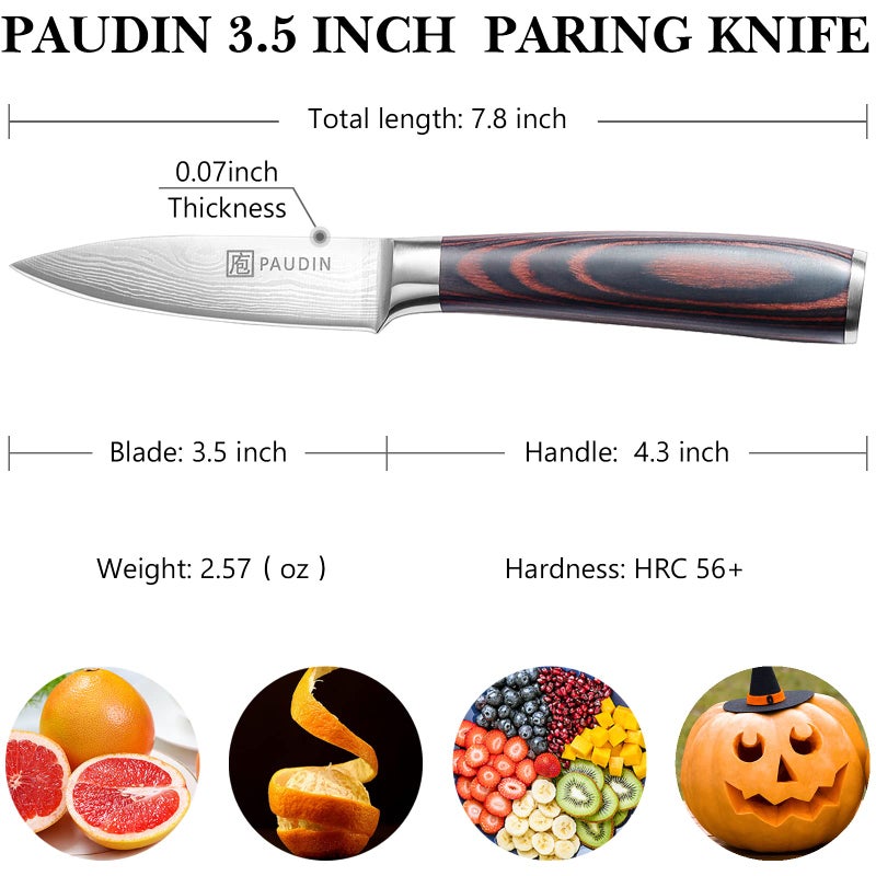 Paudin Paring Knife  3.5 Inch Fruit Knife  High Carbon 5Cr15Mov Stainless Steel Forged Paring Knife  Ultra Sharp Small Kitchen Knife  Ergonomic Wooden Handle With Elegant Gift Box - Image 2