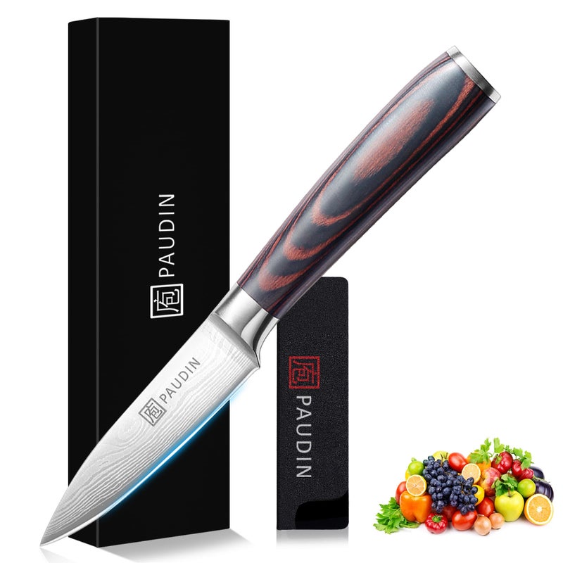 Paudin Paring Knife  3.5 Inch Fruit Knife  High Carbon 5Cr15Mov Stainless Steel Forged Paring Knife  Ultra Sharp Small Kitchen Knife  Ergonomic Wooden Handle With Elegant Gift Box - Image 1