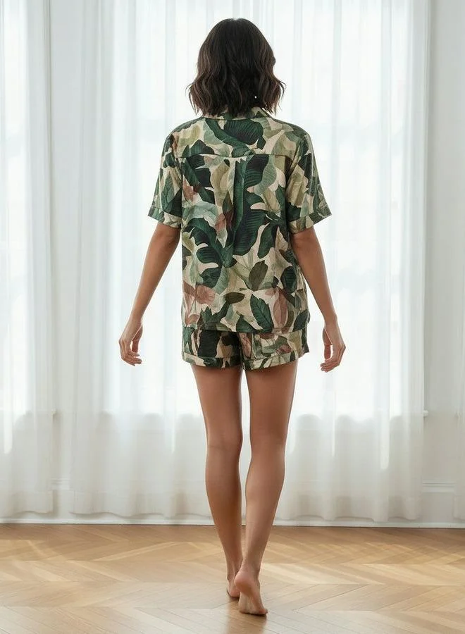 Aadaraya  Aadaraya Shorts Set Button-Down Shirt & Shorts for Women | Best Price UAE