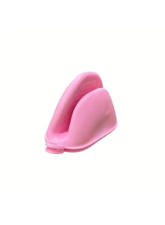 Pink Heat Resistant Oven Gloves 2pcs Thickened Silicone Microwave Safe Durable - Image 1