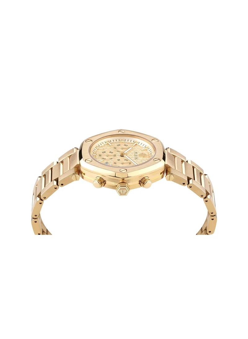 PHILIPP PLEIN Yellow Gold Dial Gold Plated Stainless Steel Bracelet Chronograph Watch for Men 42mm