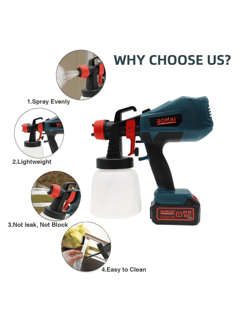 BONAI Advanced Paint Sprayer with HVLP Technology 1000ml Container, Jog Wheel Control, Detachable Design, Copper Nozzles, and Dual Rechargeable Batteries - Image 5