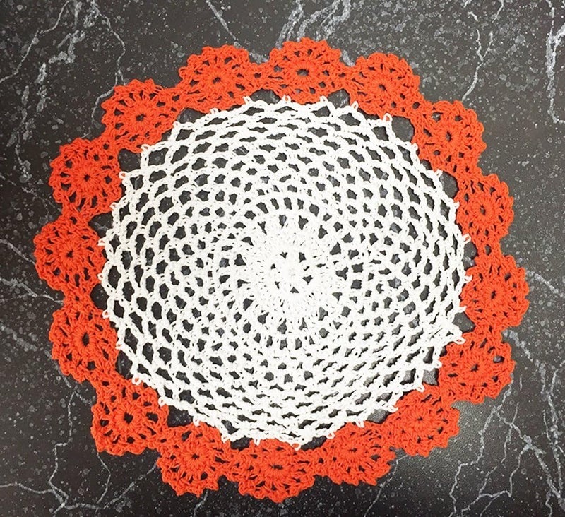Fennco Styles Fennco Styles Handmade TwoTone Floral Crochet Tray Doilies 9 Round 2Piece  Orange Cloth Placemats for Everyday Use Holidays Home Dcor Cocktail Party Tea Party Special Occasion - Image 2