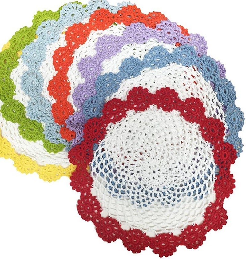 Fennco Styles Fennco Styles Handmade TwoTone Floral Crochet Tray Doilies 9 Round 2Piece  Orange Cloth Placemats for Everyday Use Holidays Home Dcor Cocktail Party Tea Party Special Occasion - Image 3
